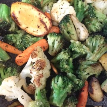 mix of vegetables seared in a pan