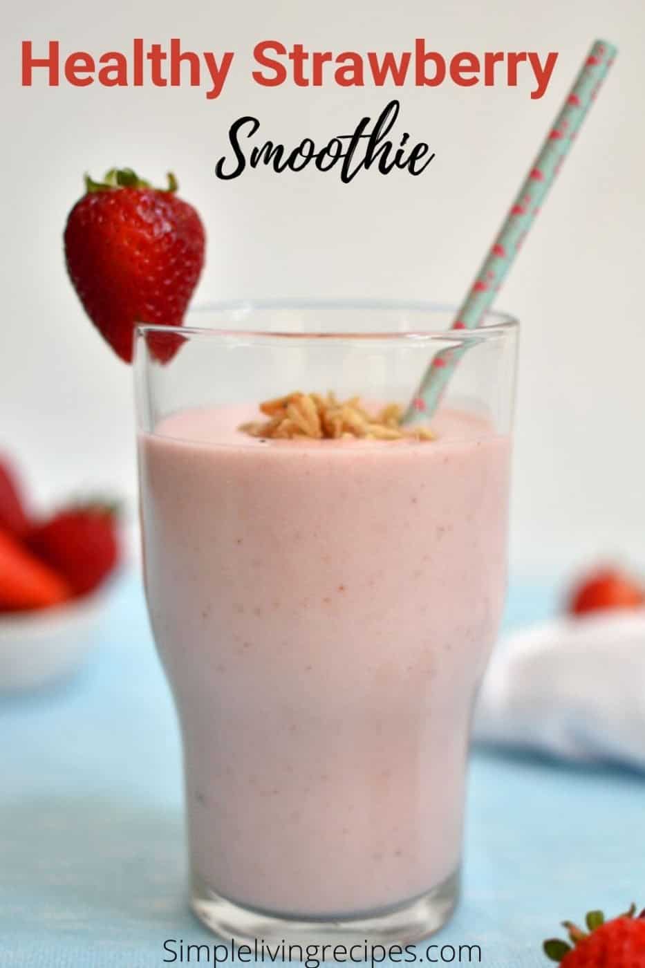 Healthy strawberry smoothie Pinterest pin image
