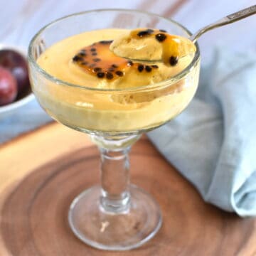 Passion Fruit Mousse with passion fruit syrup