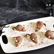 Strawberry and chocolate fudge rats on a white tray