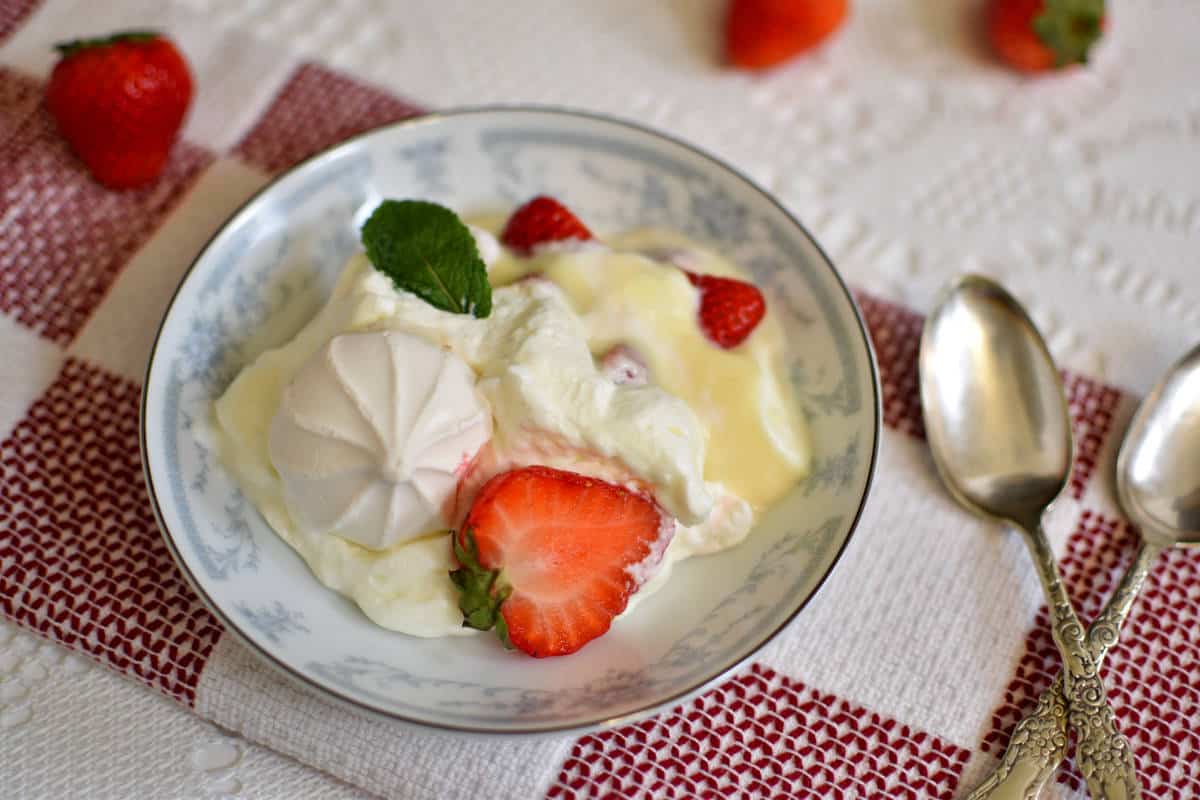 small bowl with strawberry trifle