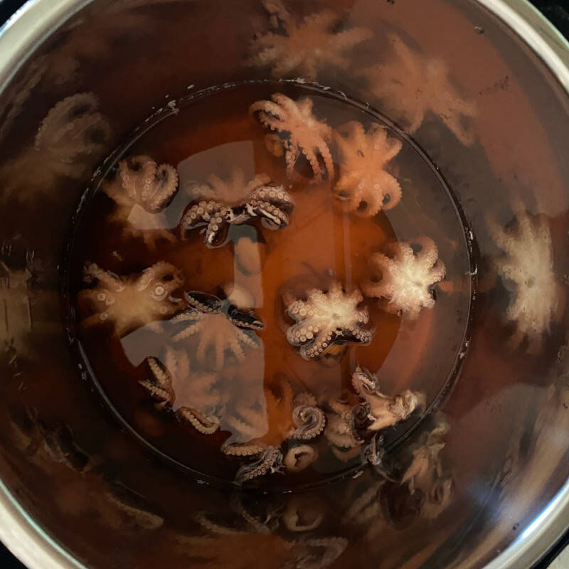 baby octopuses cooked inside a pressure cooker.