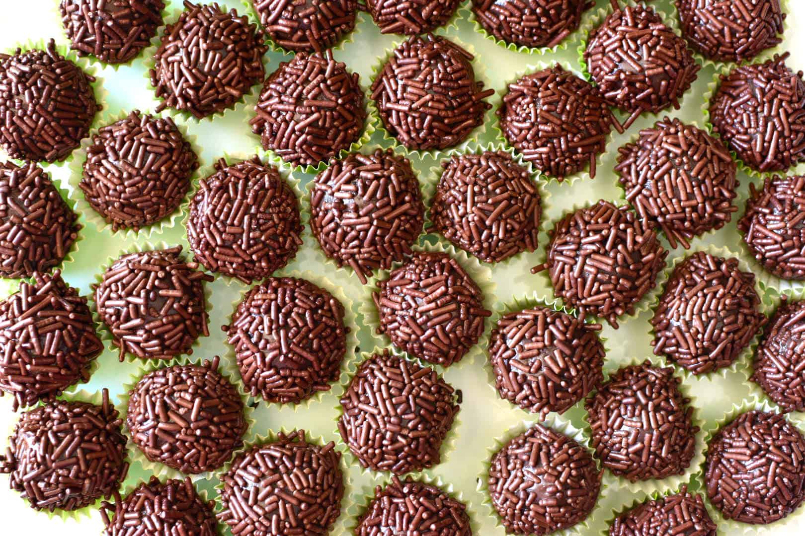 Brazilian chocolate truffles on a tray.