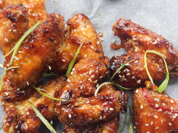 air fried chicken wings with sweet chili sauce.